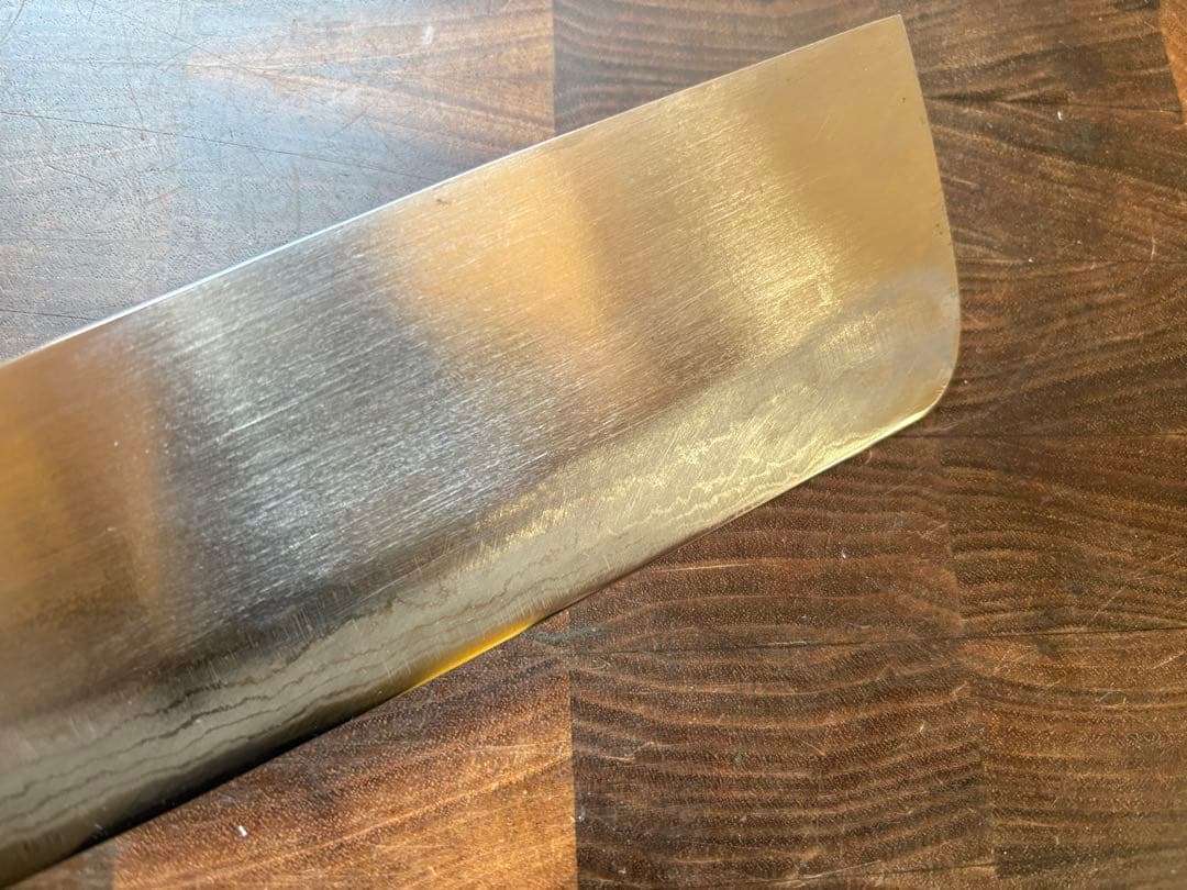 本家　稲葉屋　ダマスカス　墨流し　菜切　165mm 包丁　和包丁　白鋼　水牛朴柄