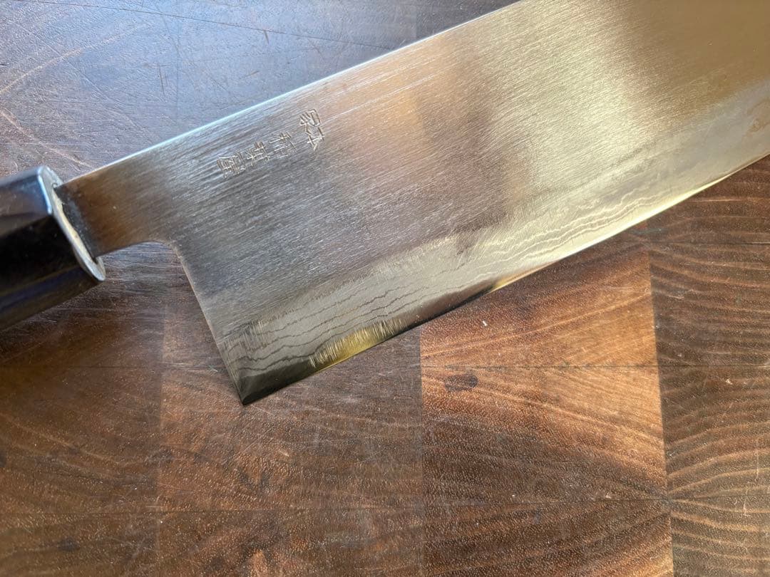 本家　稲葉屋　ダマスカス　墨流し　菜切　165mm 包丁　和包丁　白鋼　水牛朴柄