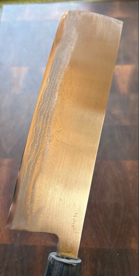 本家　稲葉屋　ダマスカス　墨流し　菜切　165mm 包丁　和包丁　白鋼　水牛朴柄