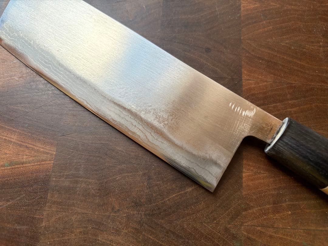 本家　稲葉屋　ダマスカス　墨流し　菜切　165mm 包丁　和包丁　白鋼　水牛朴柄