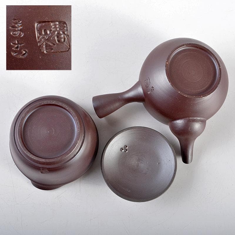 煎茶道具　萬古焼　春峰造　花文　玉露揃　小さな茶器揃　共箱　M　R5313