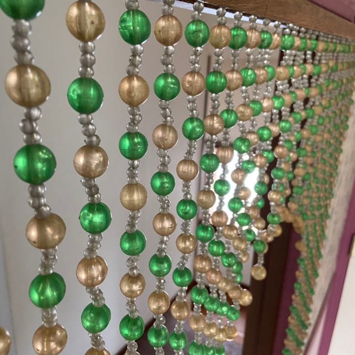 ビーズのれん 昭和レトロ レトロポップ アーチ型 グリーン