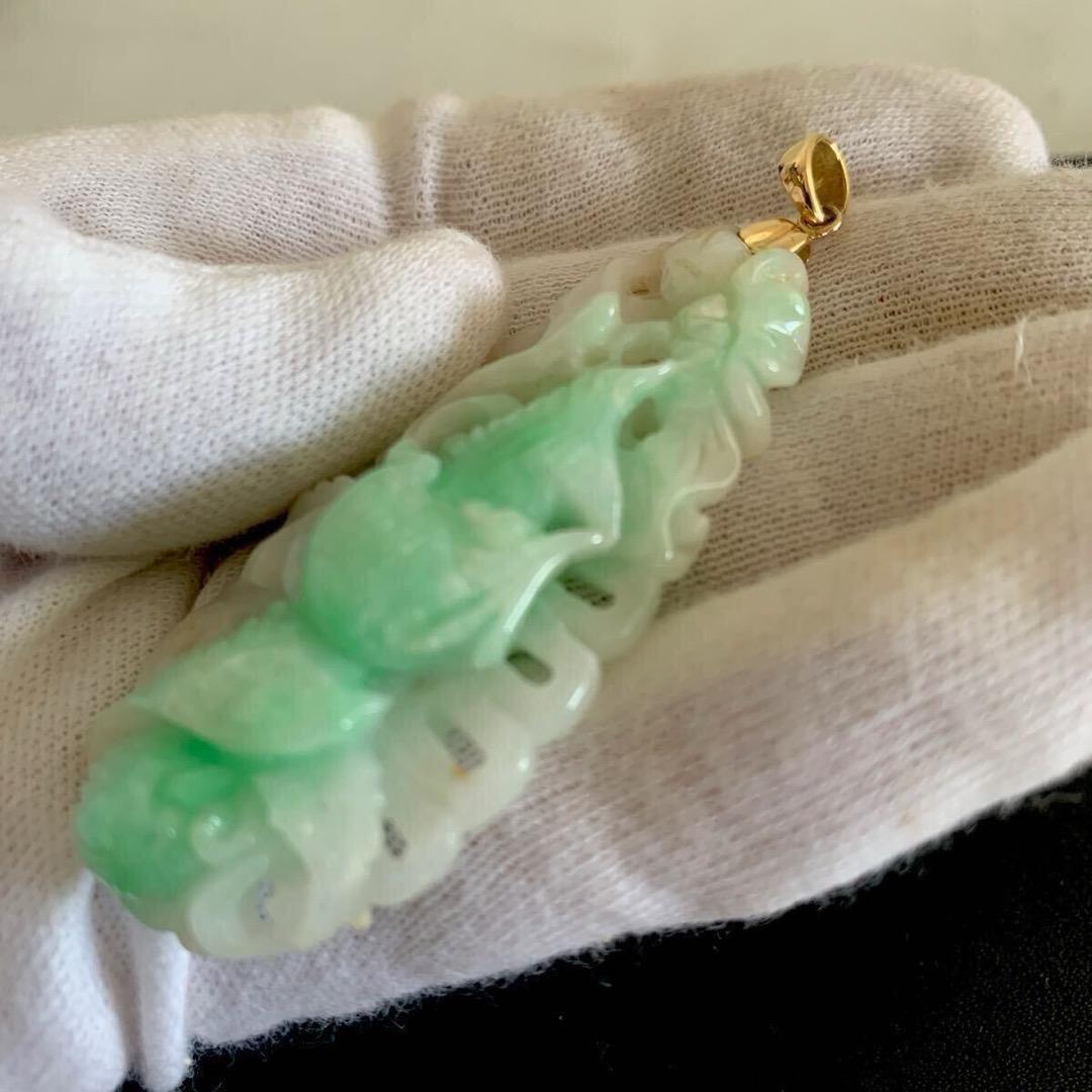 特大極上細密彫刻 k18刻印 翡翠 ペンダントトップ 15.8g ひすい