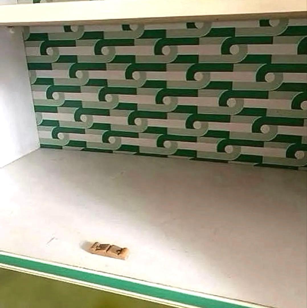 昭和レトロポップ　食器棚　飾り棚　本棚　アーチ窓　アンティーク　グリーン　緑