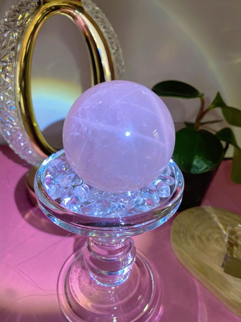 桜色　透明感　スフィア　ローズクォーツ　強いスター　虹中にあり