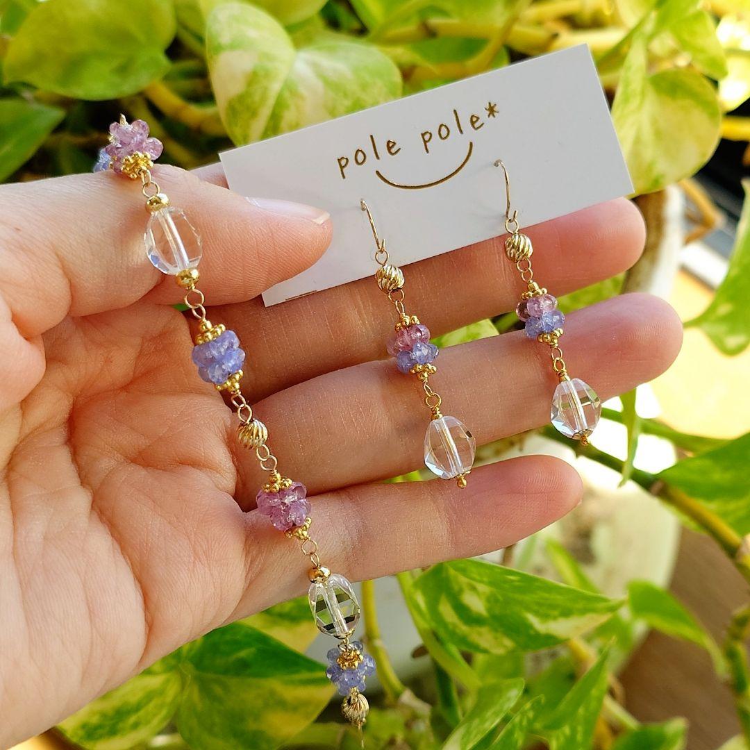 K10YG ピンクサファイア × タンザナイト のピアス＆ブレスレットセット