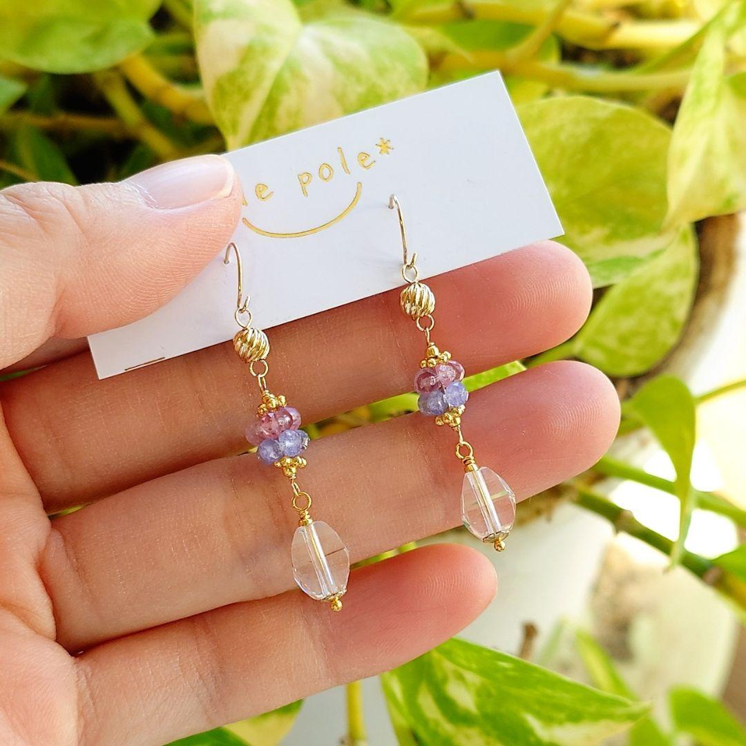 K10YG ピンクサファイア × タンザナイト のピアス＆ブレスレットセット