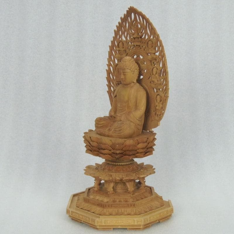 決算大特価中　仏像★白檀 座弥陀2.5寸 八角台座 飛天光背★阿弥陀如来