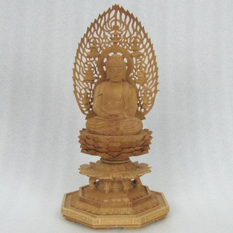 決算大特価中　仏像★白檀 座弥陀2.5寸 八角台座 飛天光背★阿弥陀如来