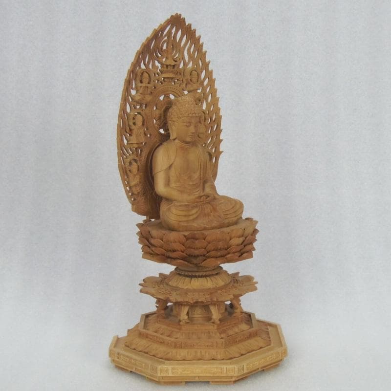 決算大特価中　仏像★白檀 座弥陀2.5寸 八角台座 飛天光背★阿弥陀如来
