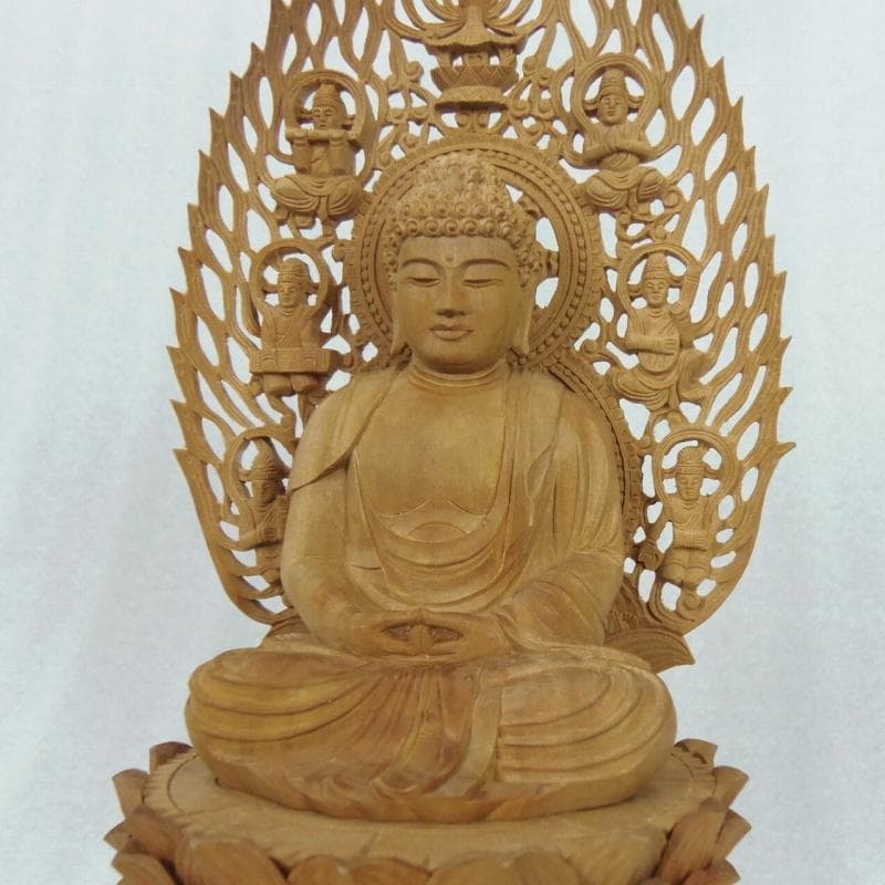 決算大特価中　仏像★白檀 座弥陀2.5寸 八角台座 飛天光背★阿弥陀如来