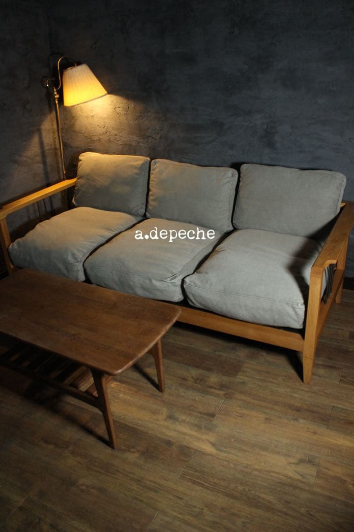 首都圏送無料〜a.depeche solo 3aeat 無垢20万フェザーソファ