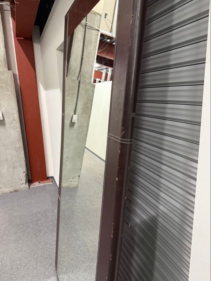 大型ミラー　レザーフレーム　立てかけミラー　インテリア　姿見鏡　全身鏡