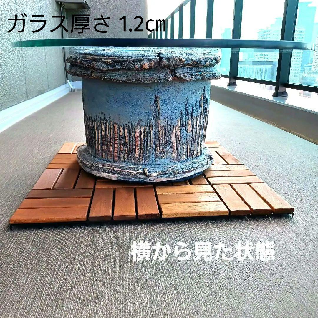 【特注品】《自宅引取限定》楕円形ガラステーブル天板・陶器製鉢土台