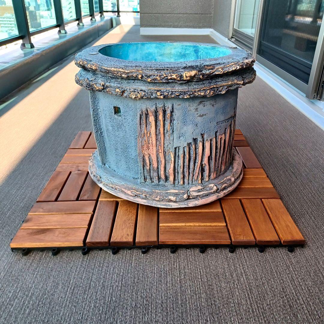 【特注品】《自宅引取限定》楕円形ガラステーブル天板・陶器製鉢土台