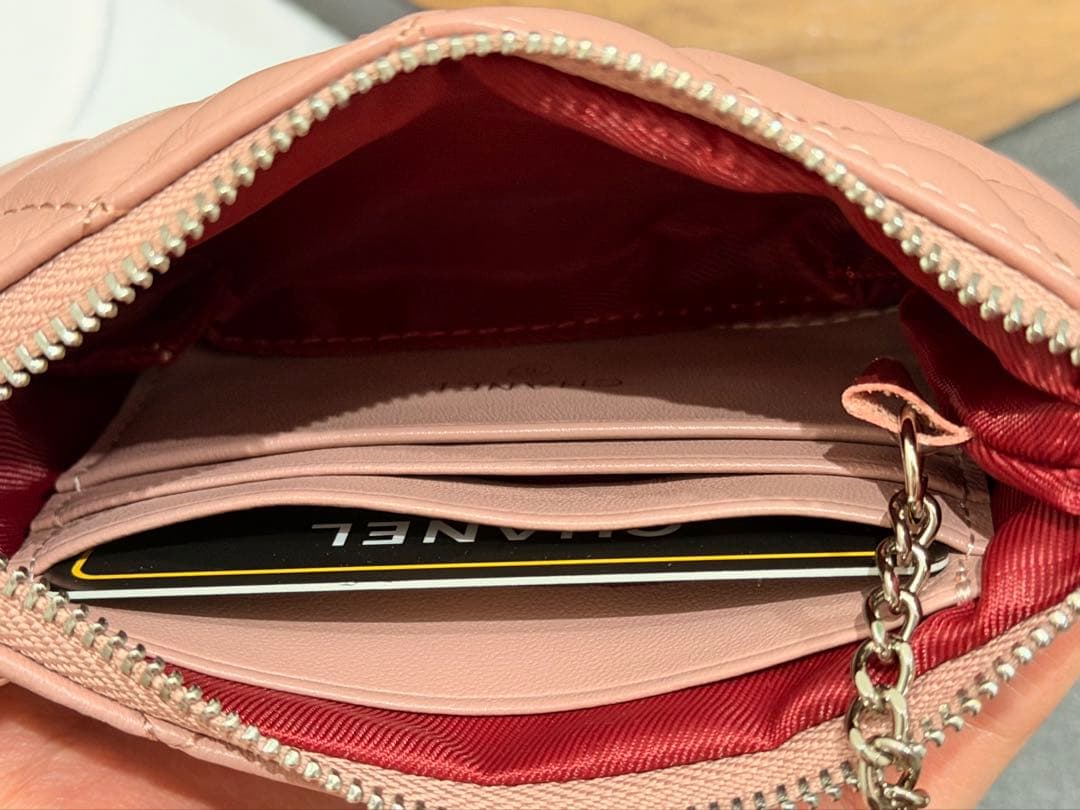 ノベルティ ccロゴピンク キルティング キーリング付きコインケース