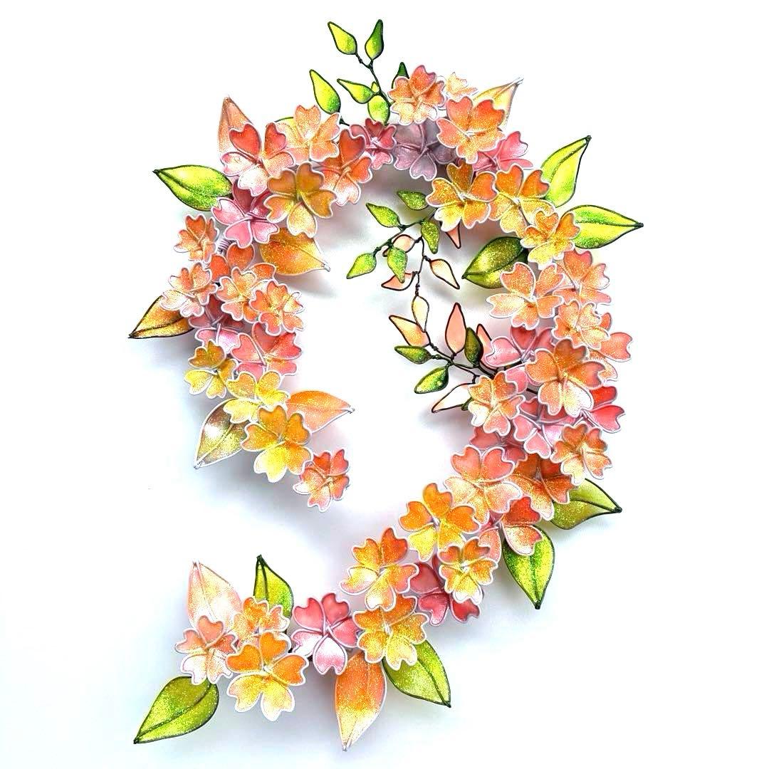 キラキラシュガーパウダー満開桜リース　山桜　ワイヤークラフト　ディップアート