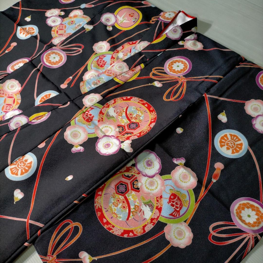 七五三 753 着物 七歳 四つ身着物 黒地友禅柄 新品 送料込み k4132t