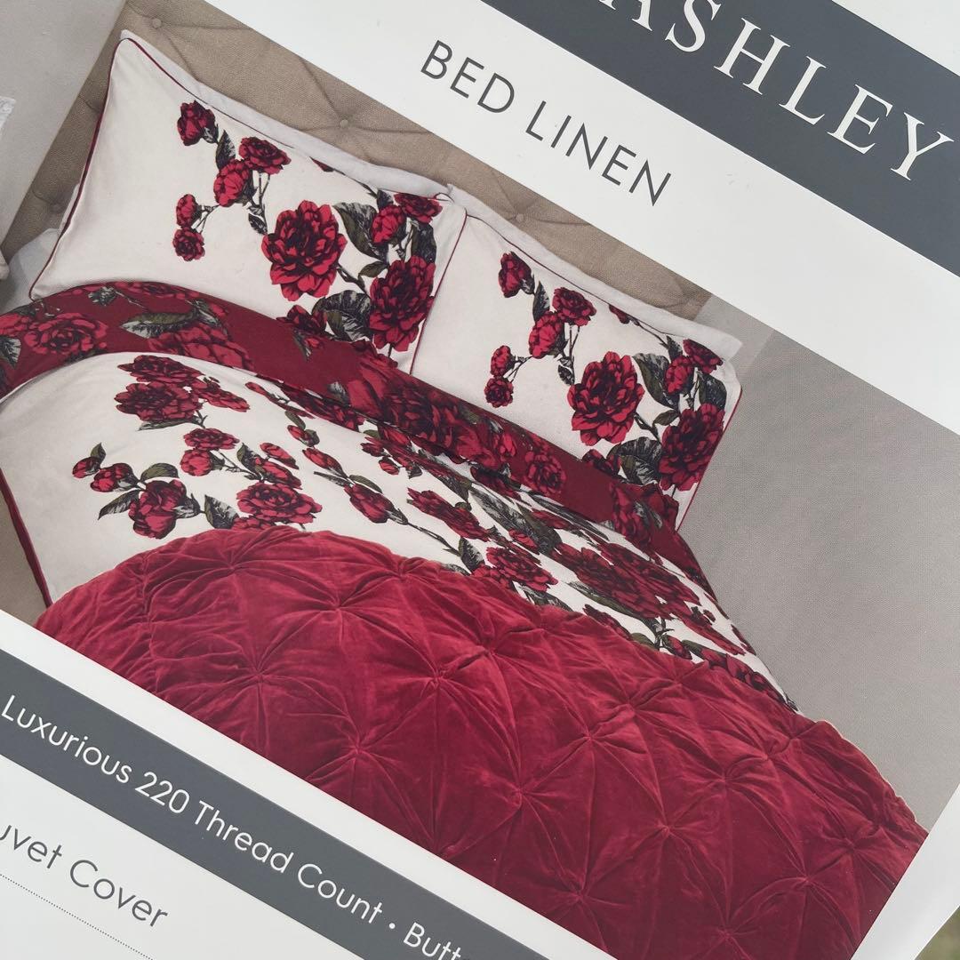 イギリス直輸入　ローラアシュレイ 掛けカバー＋枕カバー2枚　コットンサテン　新品