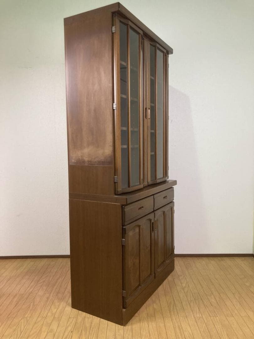 浅川木工 ヴィンテージ風 食器棚 90 飾り棚 キャビネット ダークブラウン