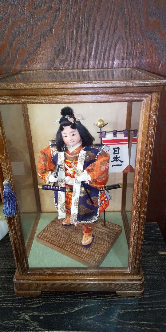 明治極上　京人形司 　福田翠新作 　桃太郎人形　 桑材ケース入 外箱 入