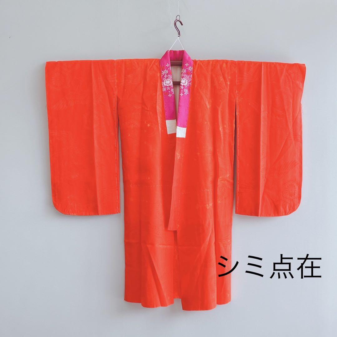 セット　七五三　7歳女の子　長着＆袋帯＆長襦袢＆小物　桃色菊紐　ちりめん　家紋