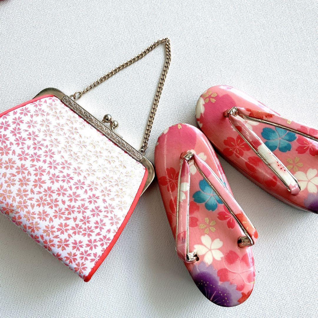 セット　七五三　7歳女の子　長着＆袋帯＆長襦袢＆小物　桃色菊紐　ちりめん　家紋