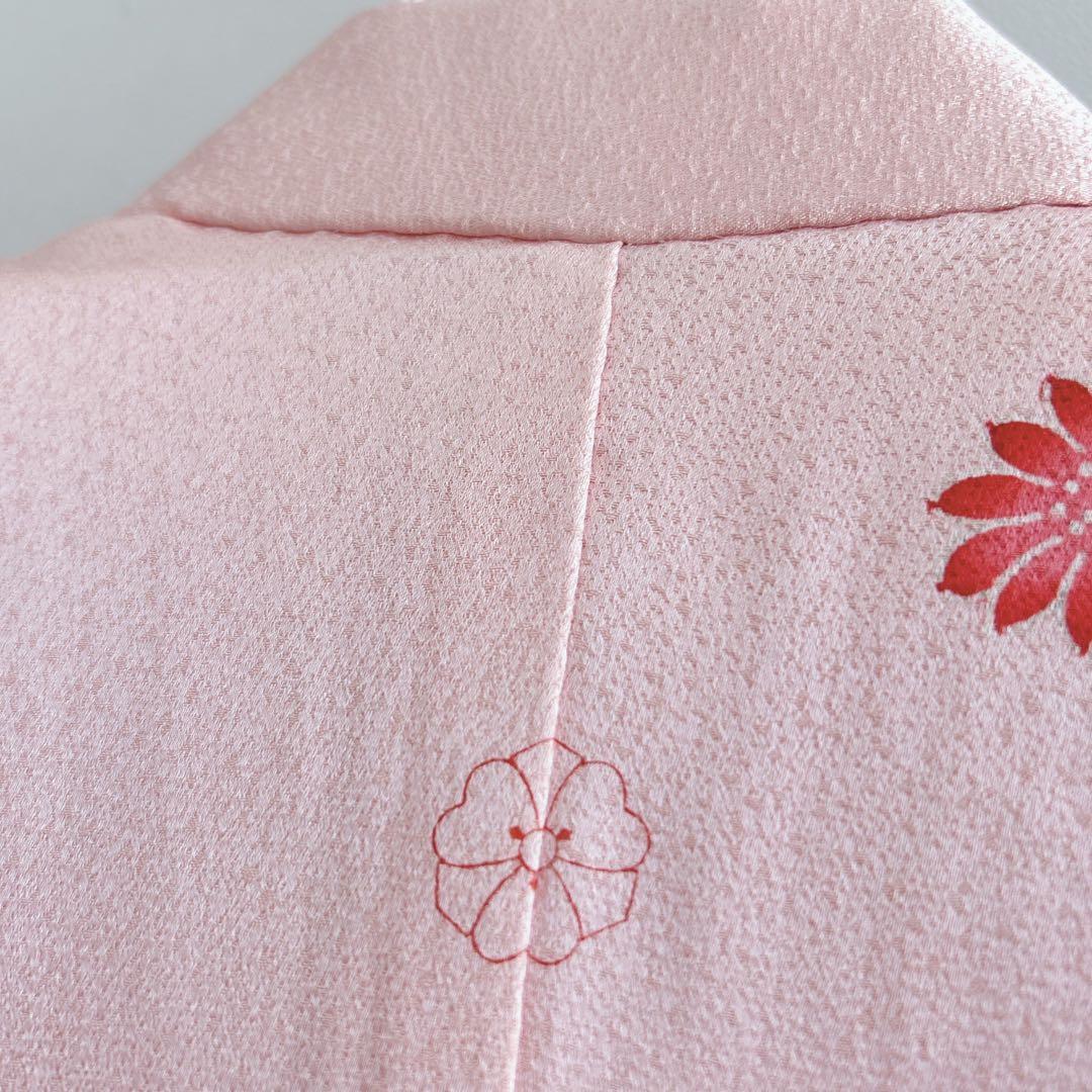 セット　七五三　7歳女の子　長着＆袋帯＆長襦袢＆小物　桃色菊紐　ちりめん　家紋