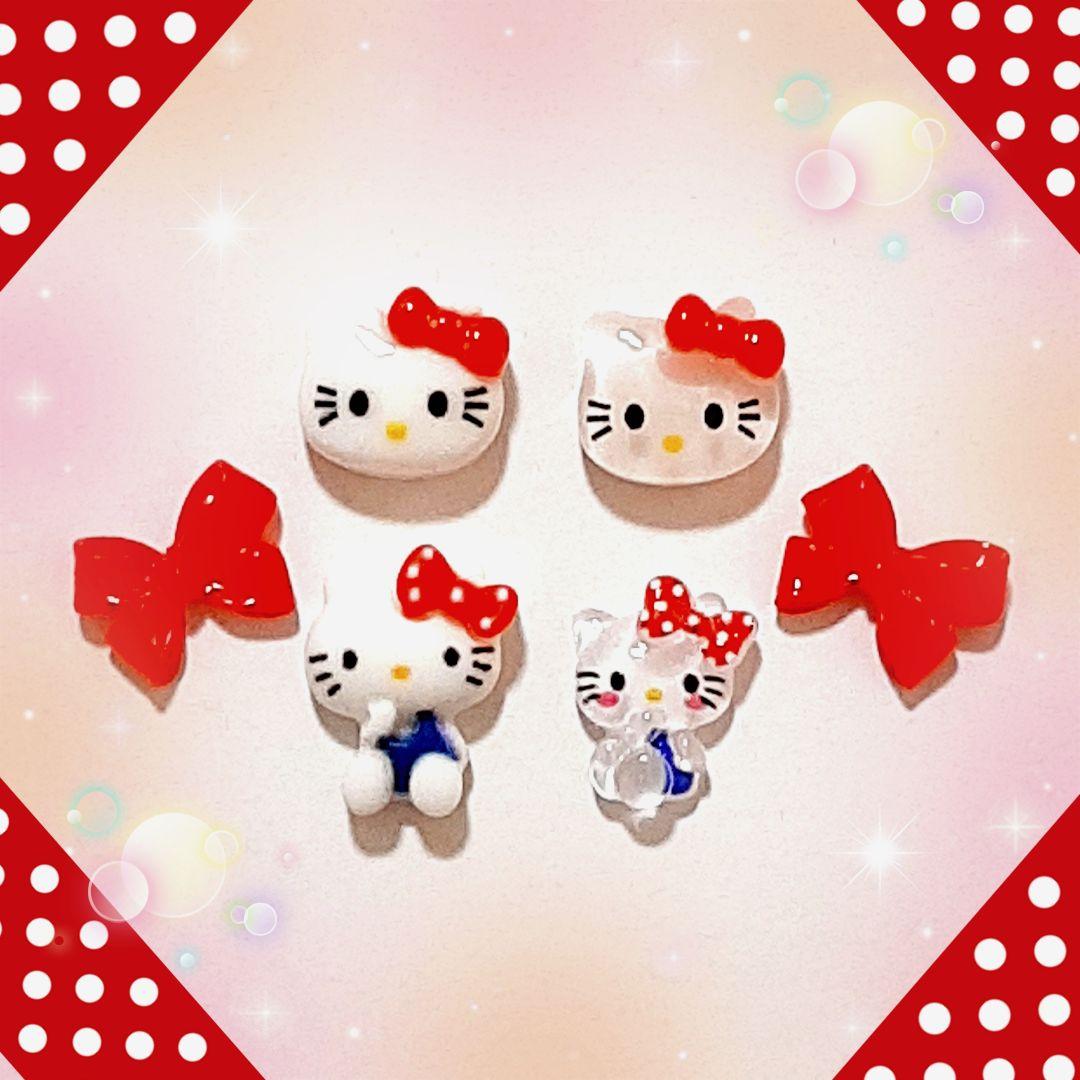 キティ キティちゃん ネイルパーツ レトロ 赤リボン柄 リボンつき 6個