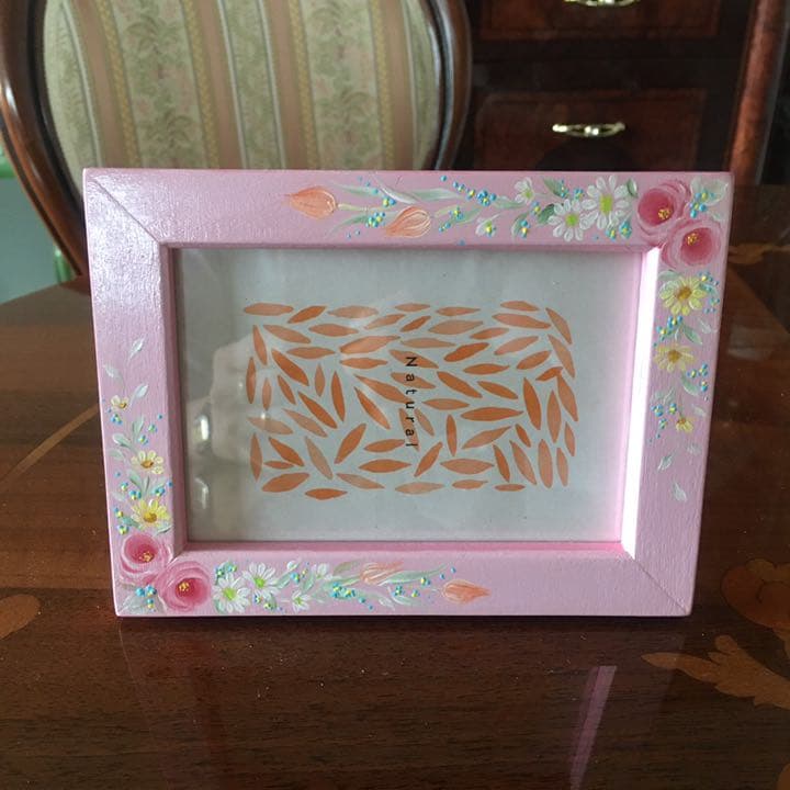 トールペイント アッセンデルフト  フォトフレーム  写真立て ピンク 薔薇
