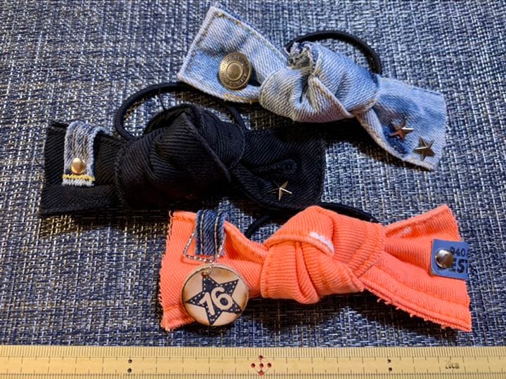 ¨̮デニムリボンのヘアゴムセット　1