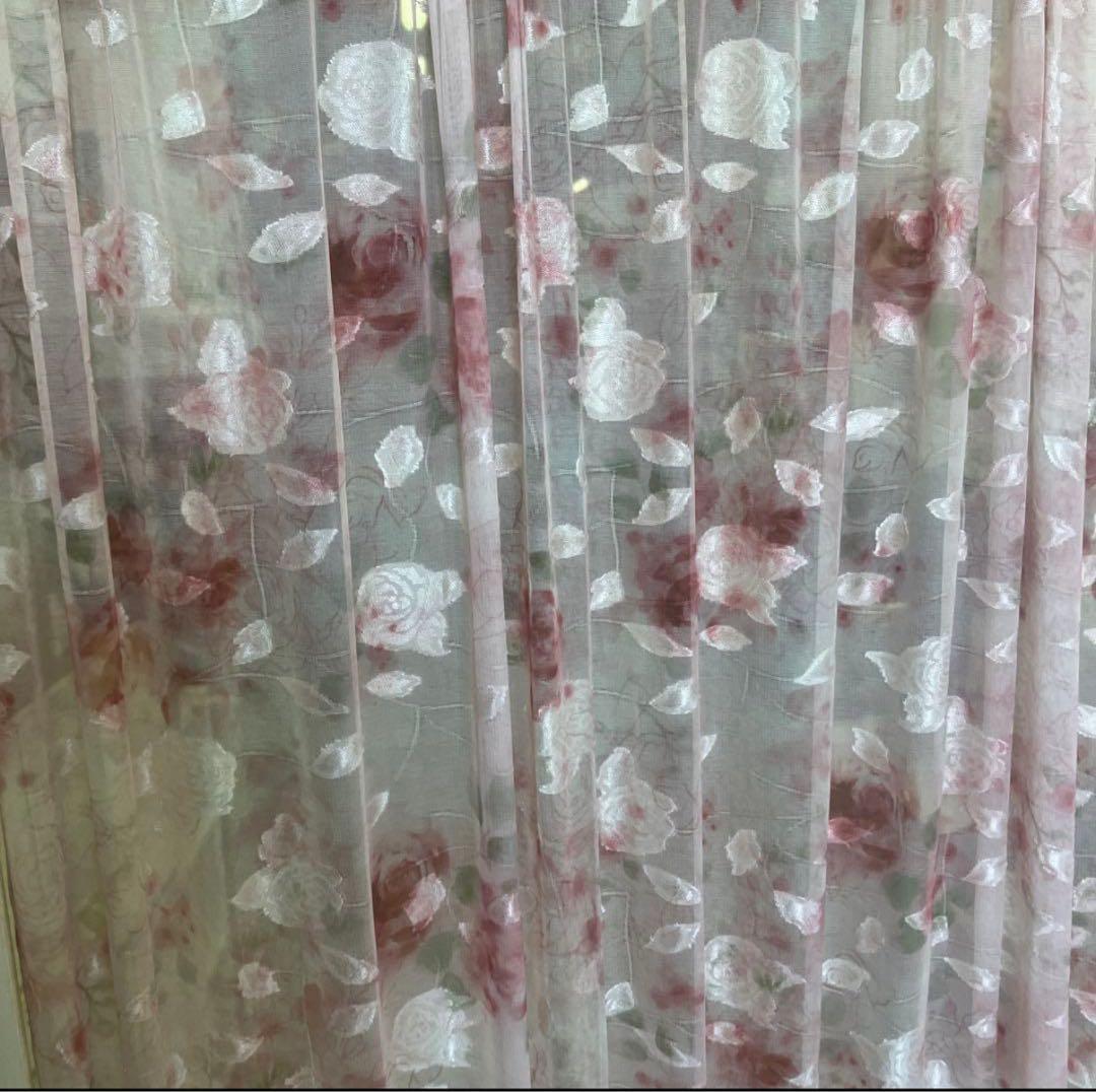 お買得　薔薇のカッティングのパーテーション2連 ライトアイボリー薔薇柄生地ピンク