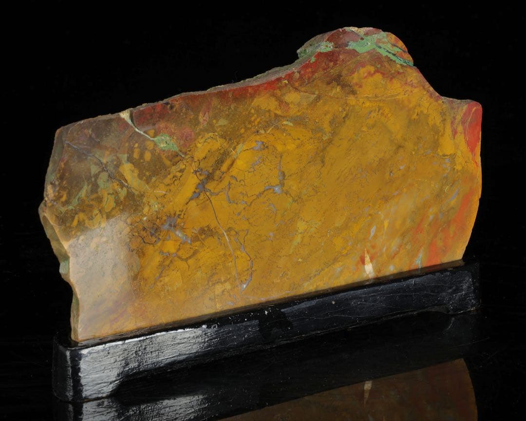 佐渡 赤玉石 赤石 黄色 磨き石 磨石 鑑賞石 自然石 水石 台座付 1.1kg