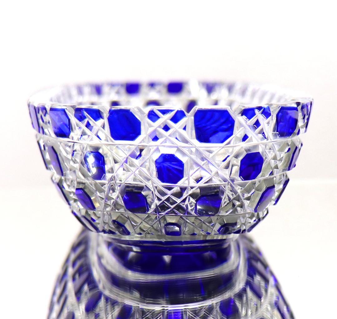 オールド・バカラ 最上級作品 青色被せ切子長皿 ディアマン・ピエーリー プレート