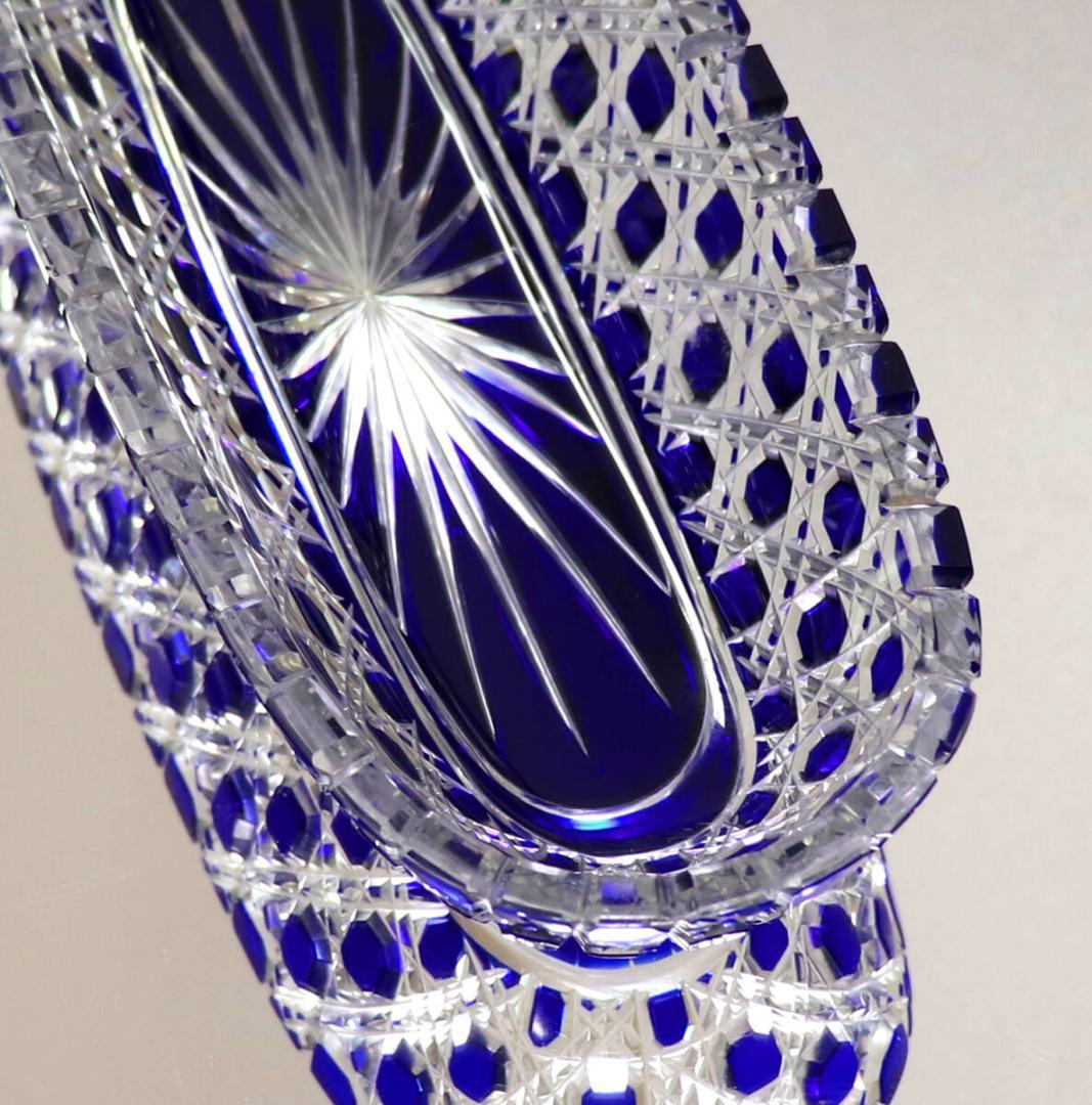 オールド・バカラ 最上級作品 青色被せ切子長皿 ディアマン・ピエーリー プレート