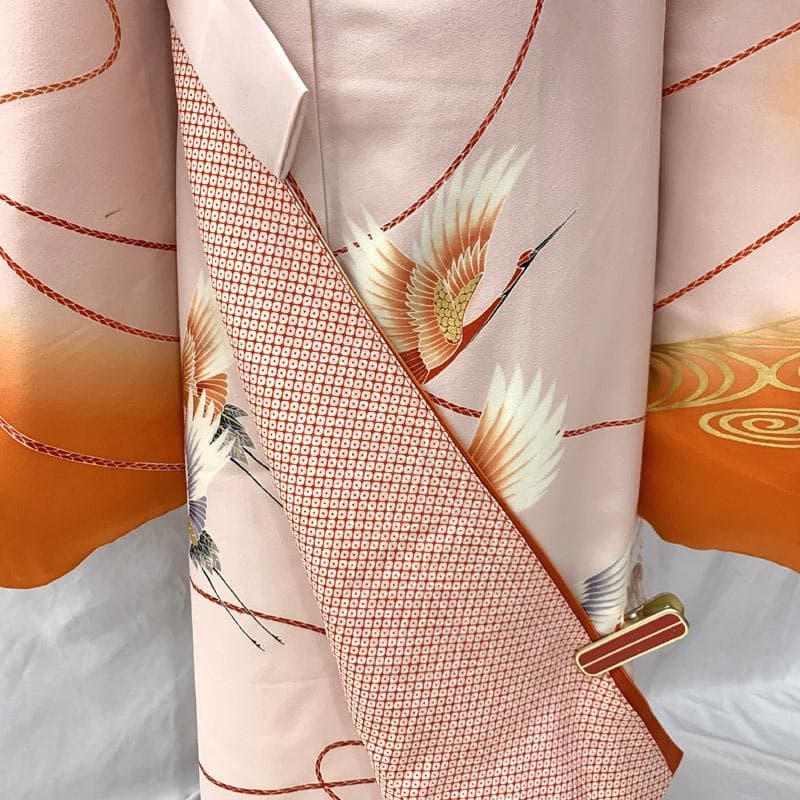 508ag35■七五三 七歳 女児 着物&袋帯&長襦袢 鶴 流水結び紐■状態良好