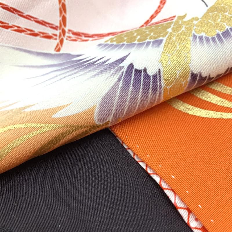 508ag35■七五三 七歳 女児 着物&袋帯&長襦袢 鶴 流水結び紐■状態良好