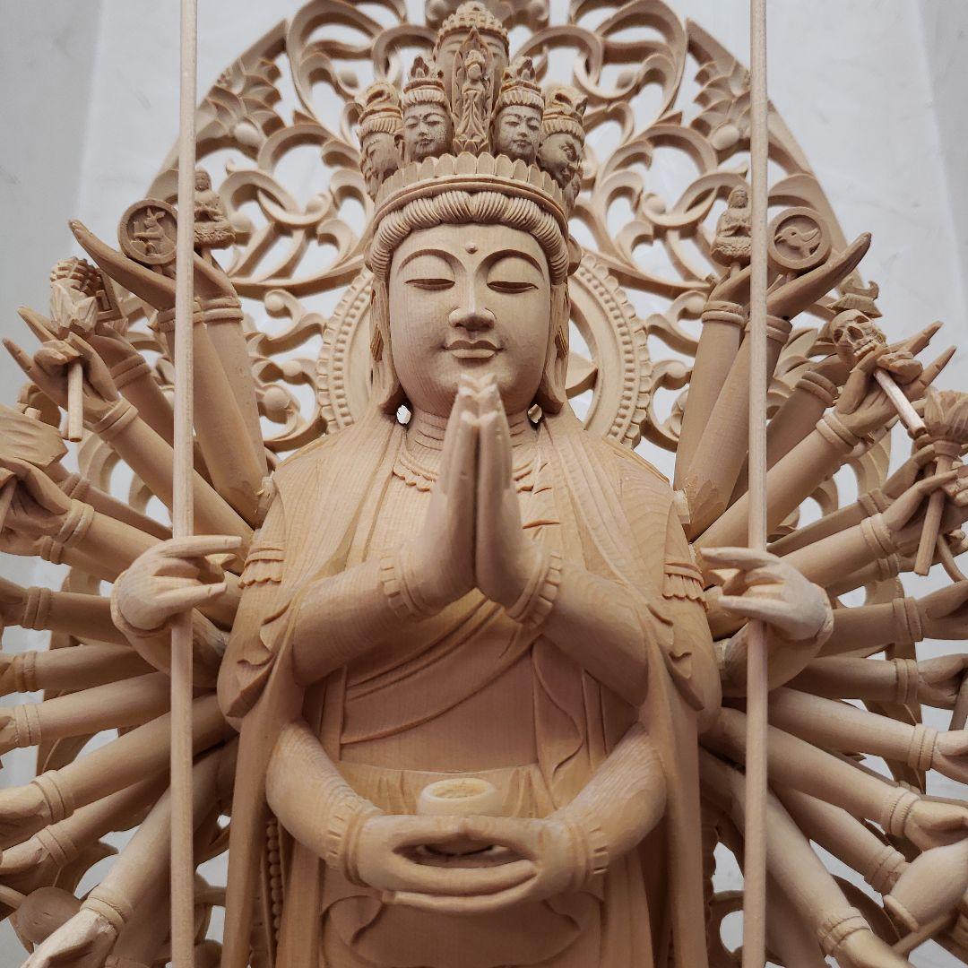 Bフライデー蔵出し特価大きな仏像☆ヒバ材 千手観音菩薩像1尺立☆全高