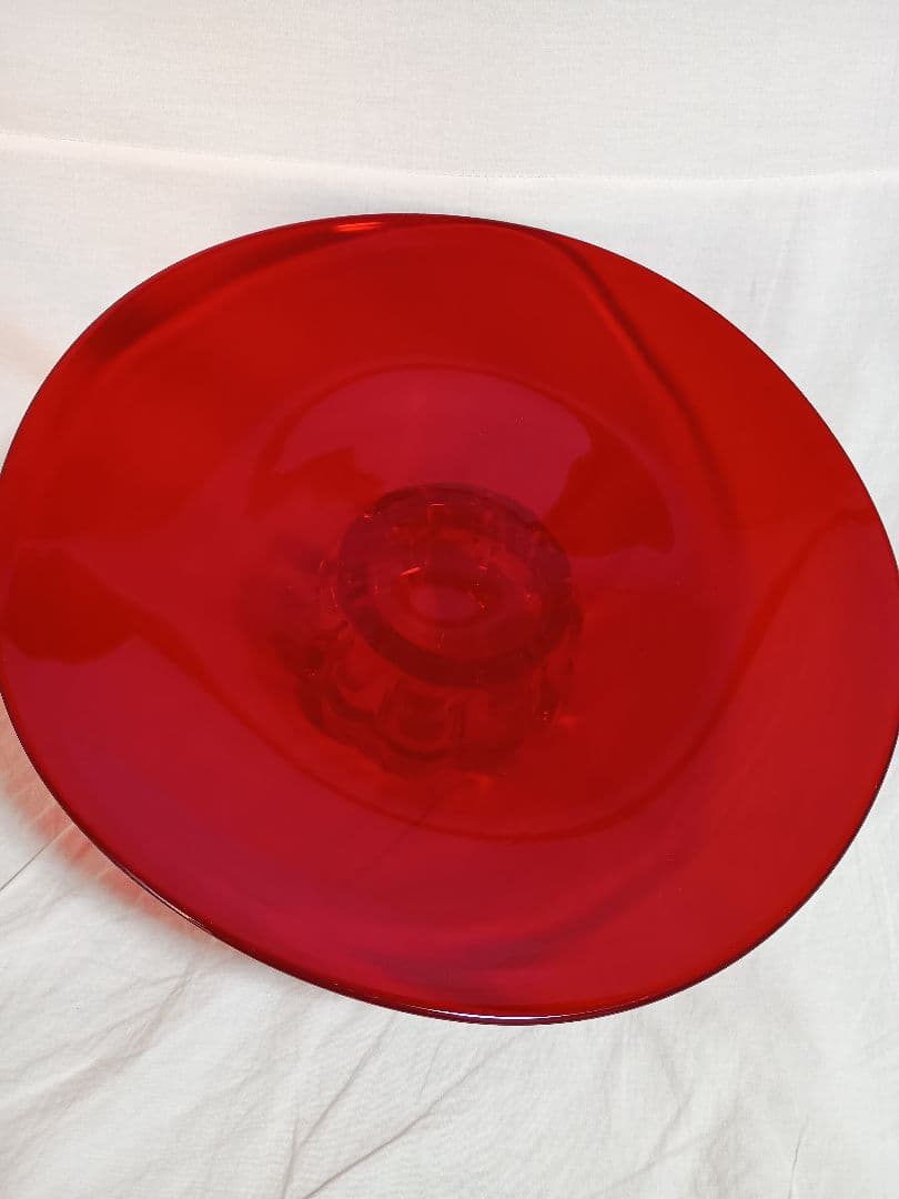 希少　アンティーク　ビンテージ　赤　レッドカラーガラス大皿　昭和レトロ