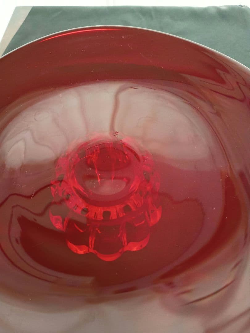 希少　アンティーク　ビンテージ　赤　レッドカラーガラス大皿　昭和レトロ