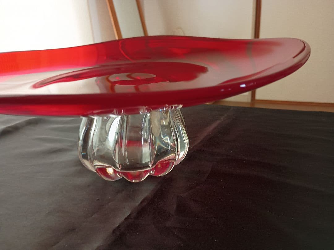 希少　アンティーク　ビンテージ　赤　レッドカラーガラス大皿　昭和レトロ