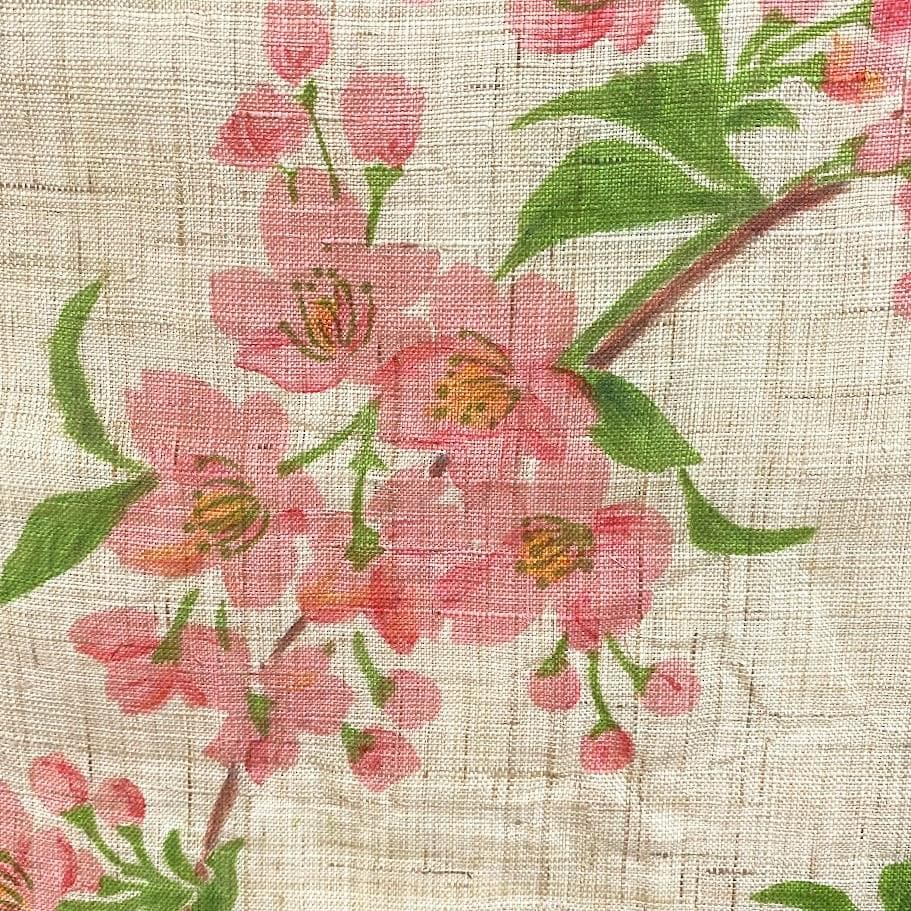 手描き麻暖簾【枝垂櫻】手染め 桜のれん 巾77×158cm 一点物