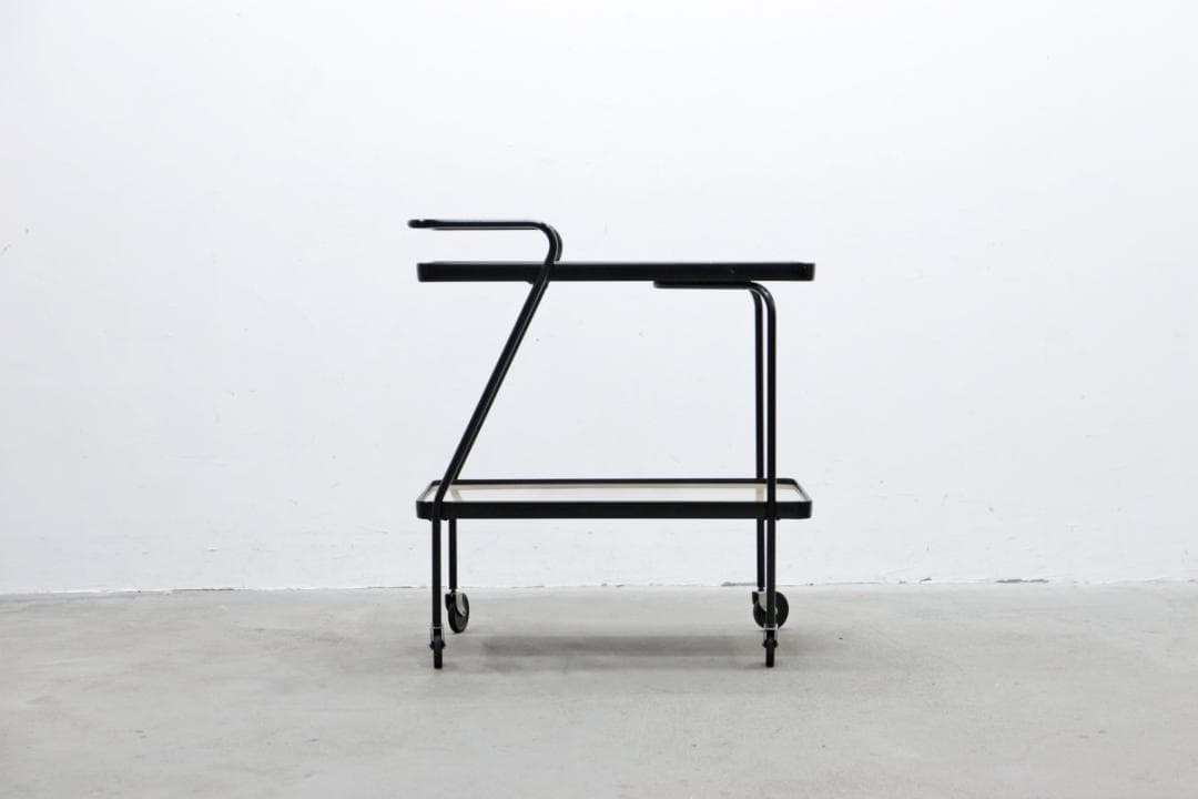 U.S. ヴィンテージ キッチン ワゴン トローリー シェルフ 化粧板 スチール