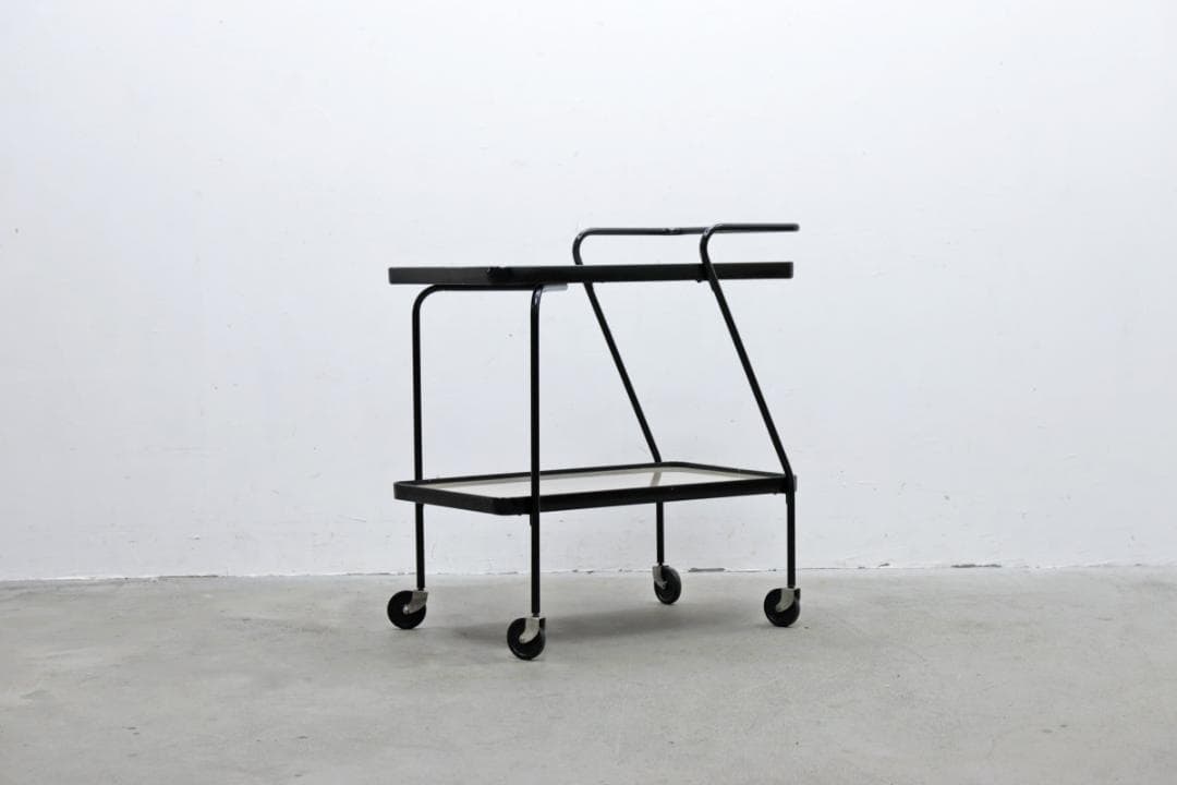 U.S. ヴィンテージ キッチン ワゴン トローリー シェルフ 化粧板 スチール