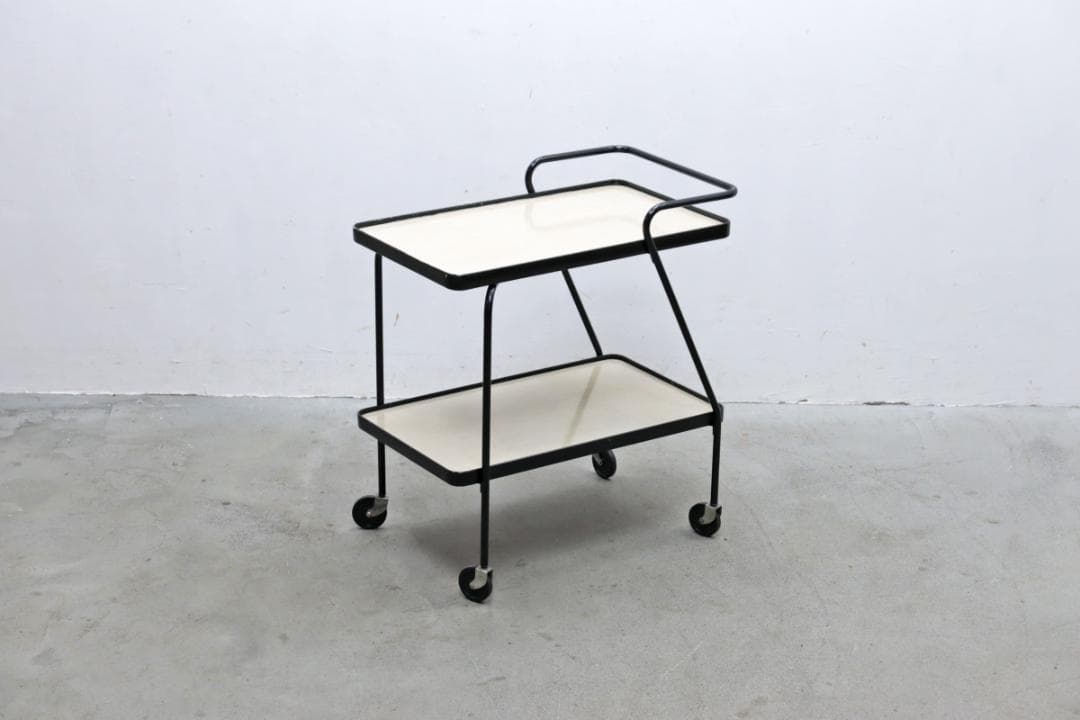 U.S. ヴィンテージ キッチン ワゴン トローリー シェルフ 化粧板 スチール