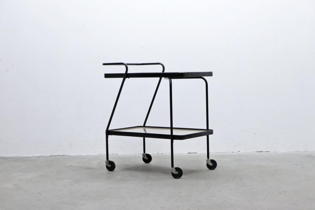 U.S. ヴィンテージ キッチン ワゴン トローリー シェルフ 化粧板 スチール