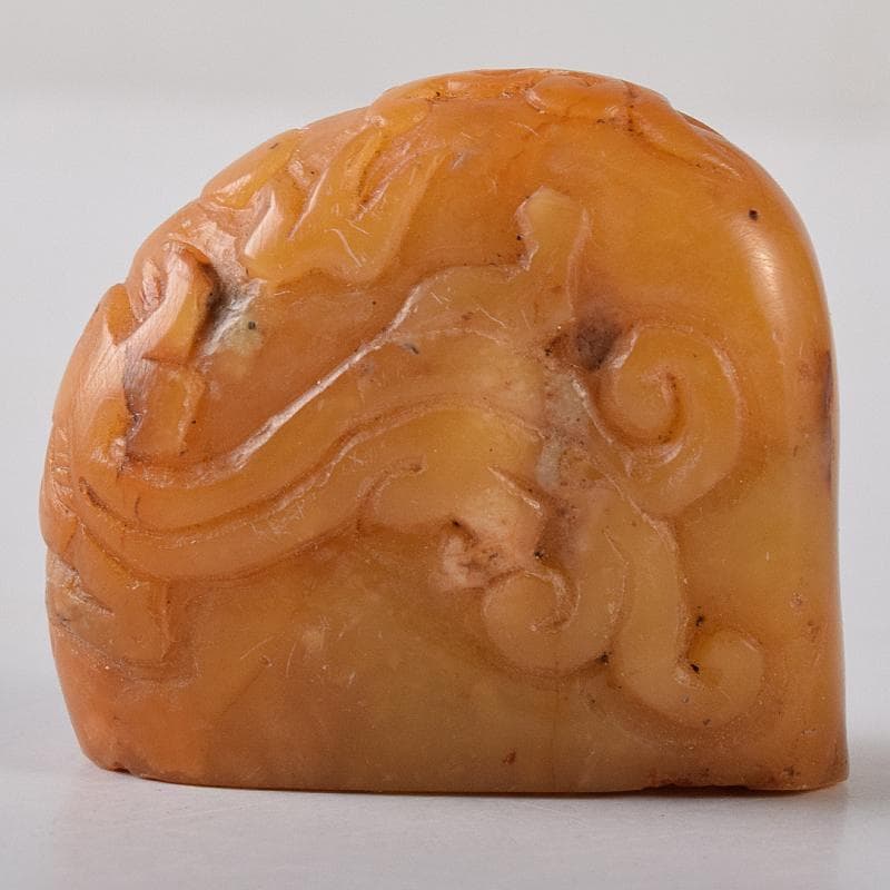 中国　篆刻　玉石田黄石彫刻　神獣刻　印材　置物　在銘　M　R8368