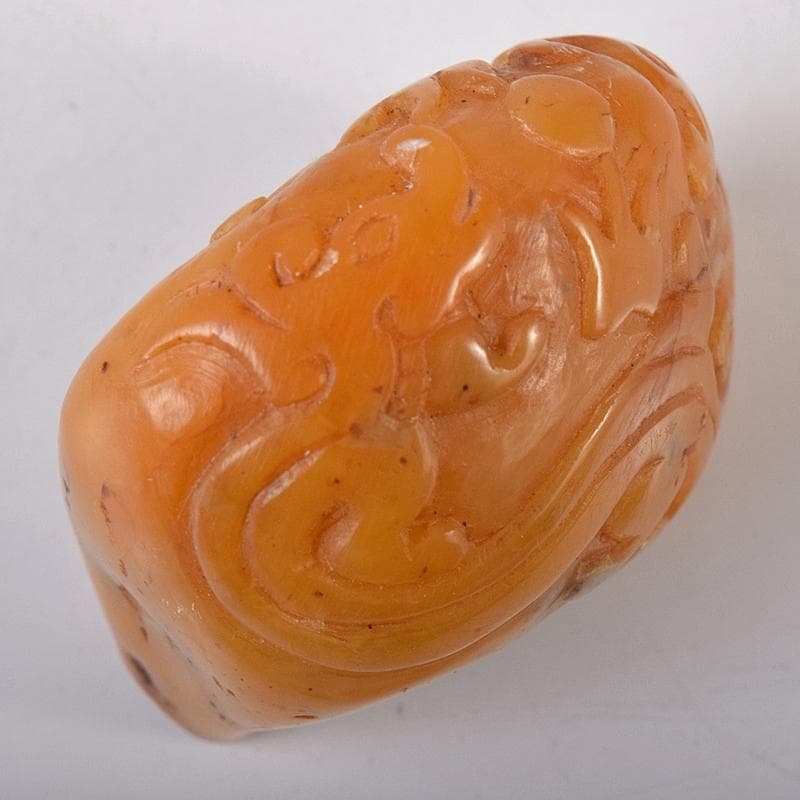 中国　篆刻　玉石田黄石彫刻　神獣刻　印材　置物　在銘　M　R8368