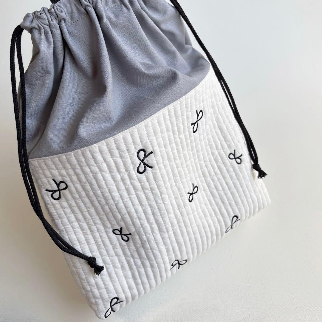 黒リボン　ヌビ　入園入学3点セット　刺繍　グレー　ブルーグレー　女の子