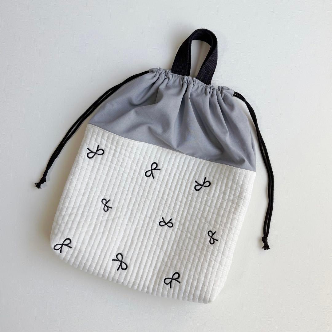 黒リボン　ヌビ　入園入学3点セット　刺繍　グレー　ブルーグレー　女の子